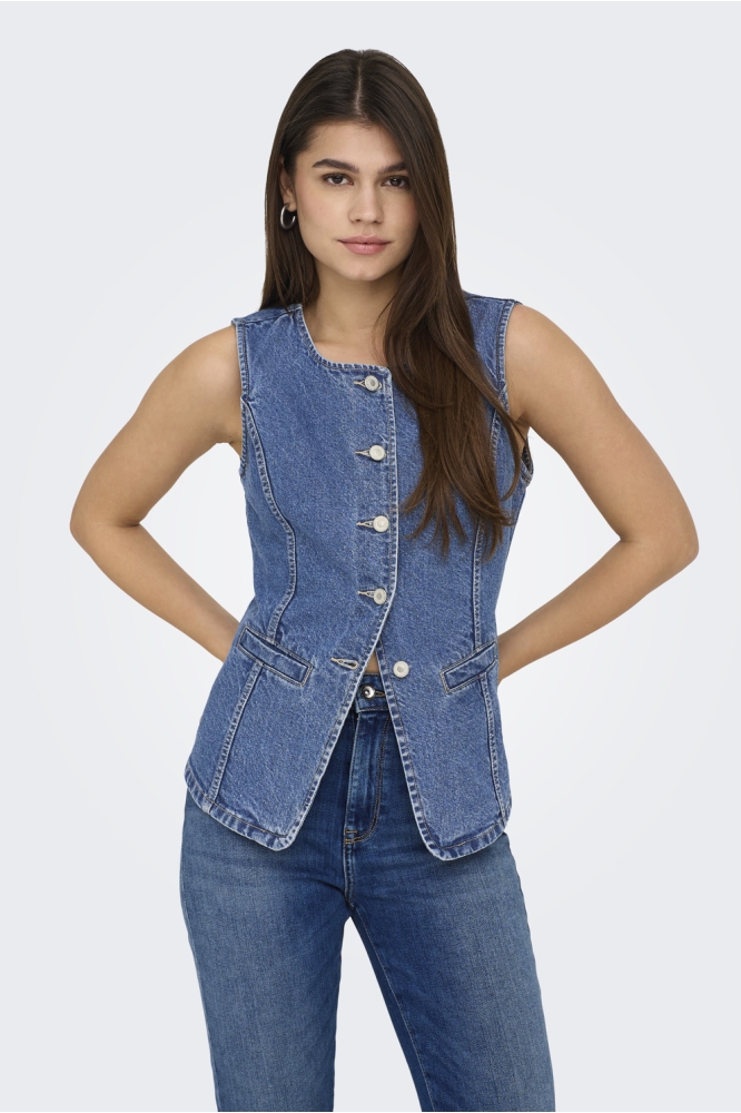 ONLGIULINA S/L BUTTON VEST DNM MAE 15354753 MEDIUM BLUE DENIM
